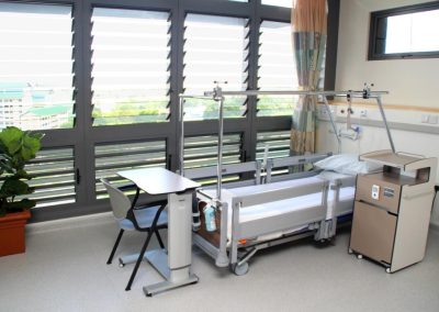 Louvres open to provide ventilation to patients in hospital beds